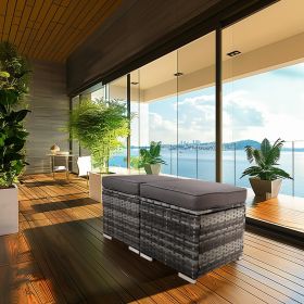 2 Wicker Ottomans, Multipurpose Outdoor Furniture for Patio, Backyard, Additional Seating, Footrest, Side Table w/Storage, Removable Cushions (Main Material: Rattan, Main Color: Grey)