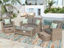 Patio Furniture Set;  4 Piece Outdoor Conversation Set All Weather Wicker Sectional Sofa with Ottoman and Cushions