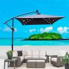 Rectangle 2x3M Outdoor Patio Umbrella Solar Powered LED Lighted Sun Shade Market Waterproof 6 Ribs Umbrella with Crank and Cross Base for Garden Deck