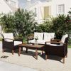 GO 4-Piece Garden Furniture, Patio Seating Set, PE Rattan Outdoor Sofa Set, Wood Table and Legs, Brown and Beige