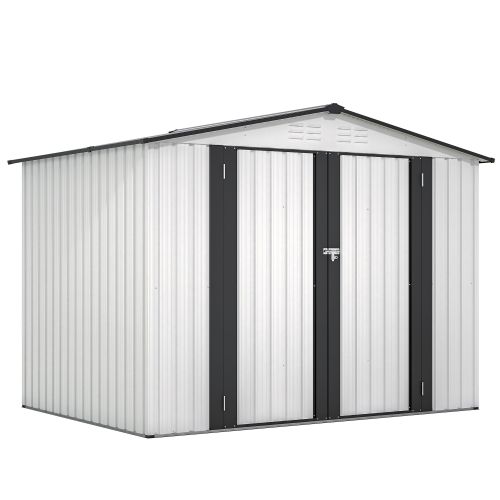 8 X 6 Ft Outdoor Storage Shed, All Weather Metal Sheds With 2 Lockable Doors, Tool Shed For Garden, Backyard, Lawn,White